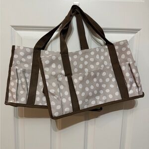 2 Polka Dot Tote Bag with Brown Handles